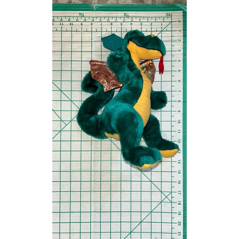 Vintage‎ 1992 Acme Dragon Plush Teal Green Yellow Iridescent Wings 12 Inch Toy